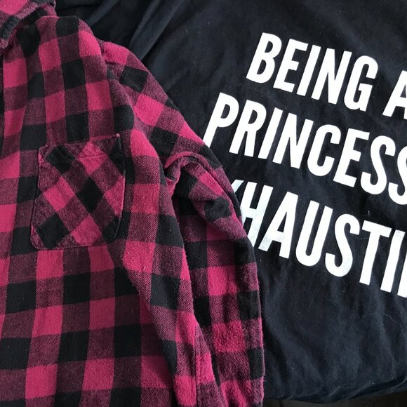 Reworked Flannel Tee, Size M-L: Upcycled Oversized Princess Graphic Pullover - Picture 11 of 11